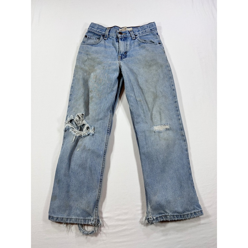 Levi Strauss Signature Boys Loose Fit Distressed Jeans Light Wash Blue Size 10R